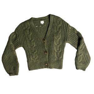 Green Chunky Cardigan Cable Knit